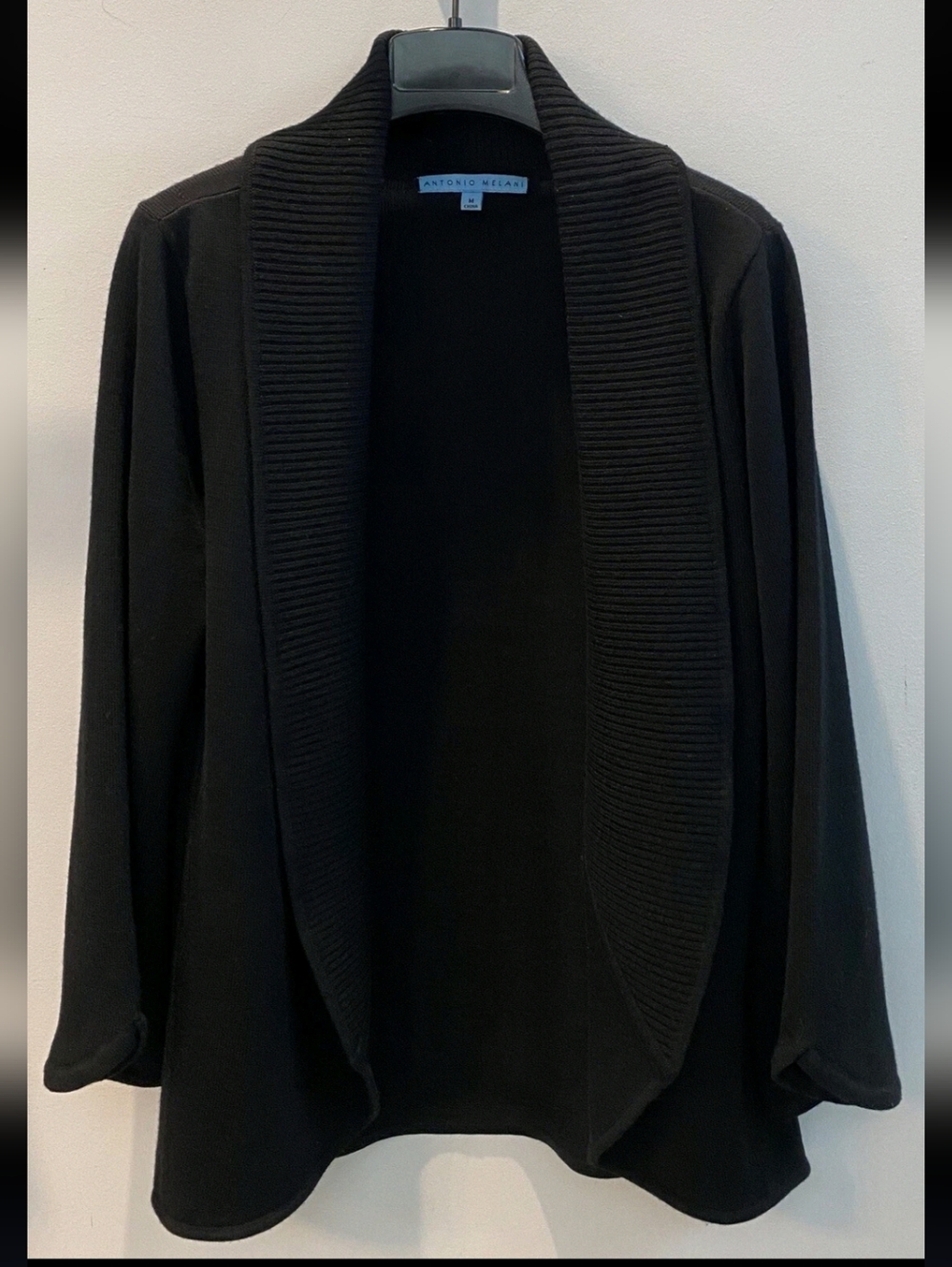 ANTONIO MELANI Black Open-Front Shawl Collar Sweater Cape